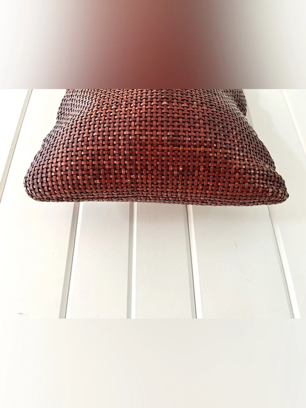 Americana by Sharif Vintage Cognac Brown leather woven tote bag